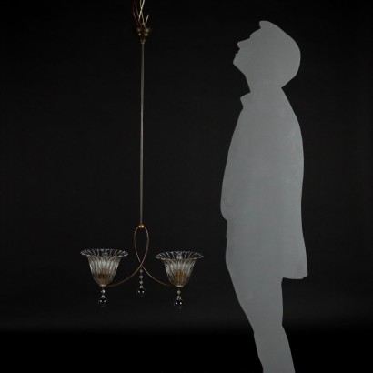 Deckenlampe Messing und Glas Italien der 1940er-50er Jahre