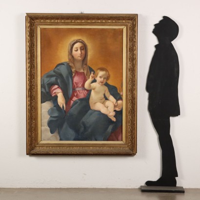 Painting Virgin with Jesus Child Oil on Canvas XX Century