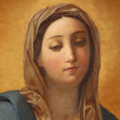Bild Heilige Jungfrau mit Jesus Kind Öl auf Leinwand XX Jhd