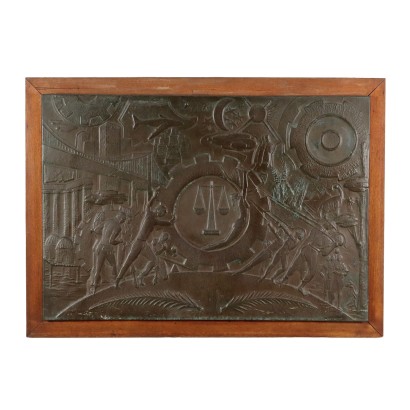 Bas-Relief en Cuivre Allegorie de L\'Histoire de l\'Homme Années 50