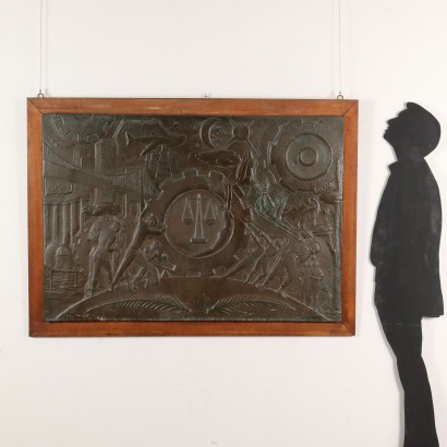 Flachrelief aus Kupfer Allegorie Italien der 1950er Jahre