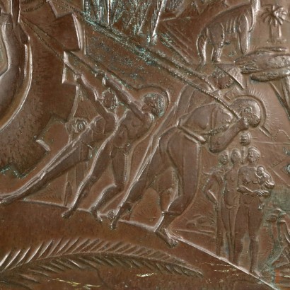 Ancient Bas Relief with Allegory History of Man Copper 1950s-60s