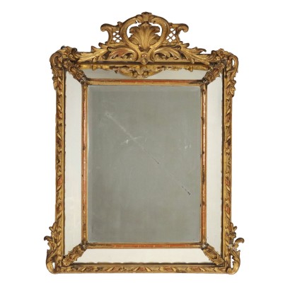 Antiker Eklektischer Rahmen Italien '800 Vergoldetes Holz Spiegel