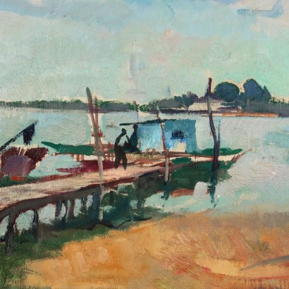 S. Consadori View from Grado Oil on Canvas Italy XX Century