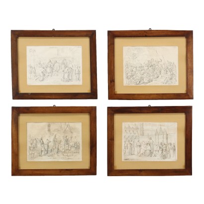 Gruppe von vier Kupferstichen mit Zeichnungen von Vincenzo Gazzotto