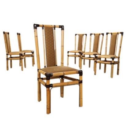 Chairs Design Fabrizio Smania Italy 1980s Bamboo Padded Seats