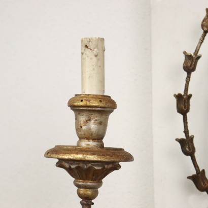 Pair of Wall Lamps Neoclassical Gilded Iron Italy XX Century