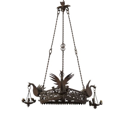 Ancient Chandelier Italy '900 Wrought Iron Metal 9 Lights