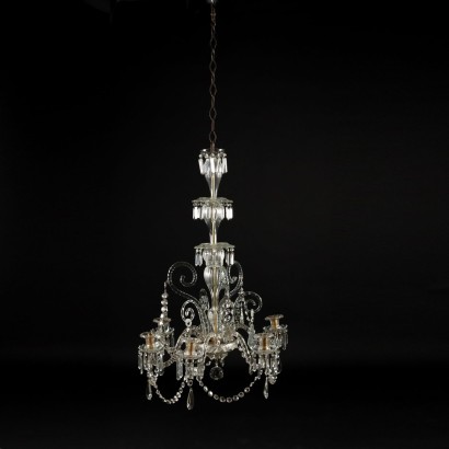 Ancient Chandelier in Glass with 6 Lights from the XIX Century