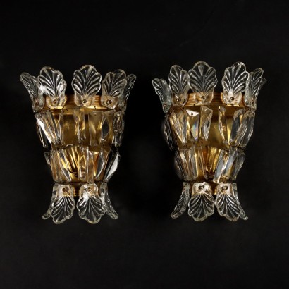 Paar Wandlampen aus Messing und Glas Italien XX Jhd