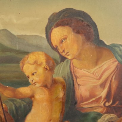 Heilige Jungfrau mit Jesus Kind Öl auf Holzbrett Italien XX Jhd