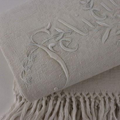 Vintage Handtuch Baumwolle Italien \'900 Fransen Weiß Stickereien