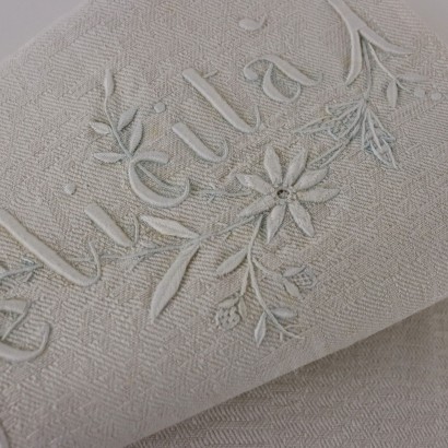 Vintage Towel Fiandra Italy \'900 Fringes Embroidered White Decorations
