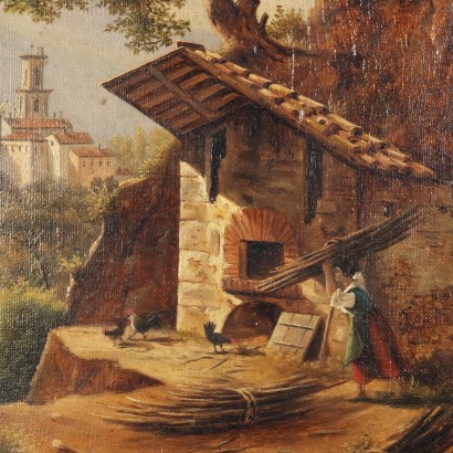 Painting by G. Micheroux The Bread\'s Oven Oil on Canvas XIX Century