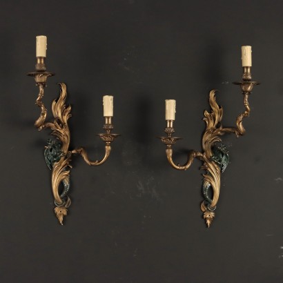 Ancient Rococo Wall Lamps France '900 Gilded Bronze Painted Metal