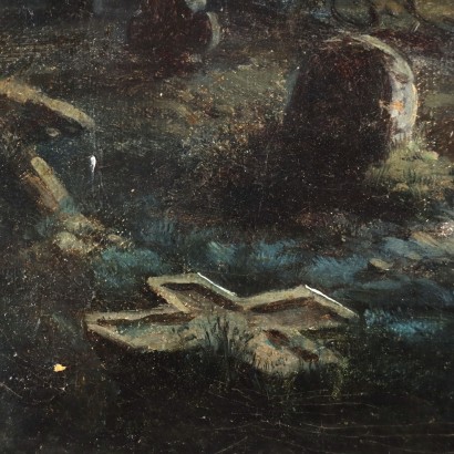 arte, arte italiano, pintura italiana antigua,Pintura con Paisaje Nocturno con Cimit,Paisaje Nocturno con Cementerio