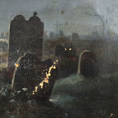 Tableau Ancien Paysage de Nuit \'800 Tableau Huile sur Toile Cadre