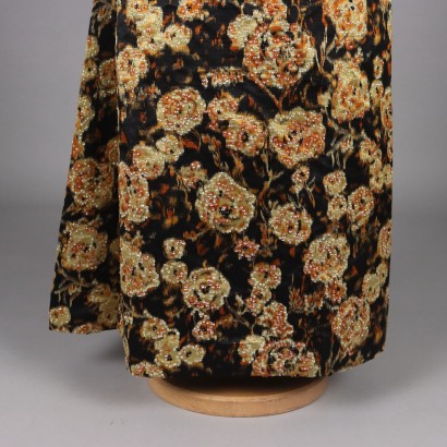 Vintage Langes Schwarzes Kleid Ottoman Seide Gr. L Italien 1960er Jahr