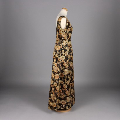 Vintage Langes Schwarzes Kleid Ottoman Seide Gr. L Italien 1960er Jahr