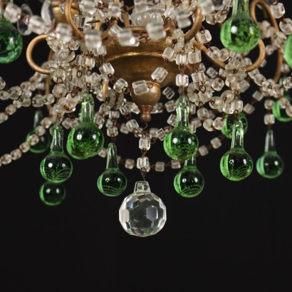 6 Lights Chandelier Iron and Colored Glass Italy XX Century