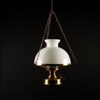 Ancient Oil Lamp Virtus '900 Chandelier Brass Milky Glass 1 Light