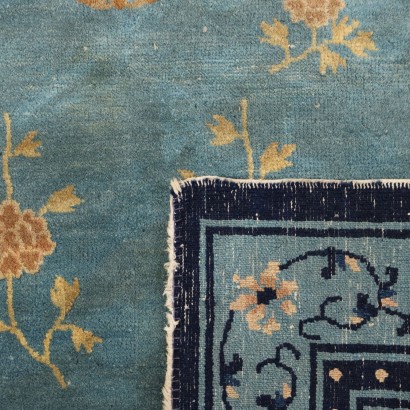 Vintage Light Blue Peking Carpet China 57x38 In Cotton Wool 1930s