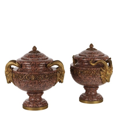 Pair of Vases Pink Granite Napoleon III France XIX Century Antiques