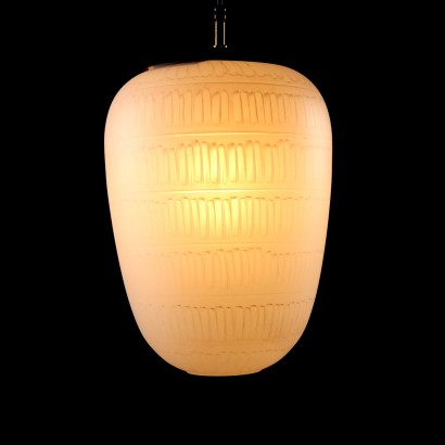 Lampe Plafonnier Vintage Italie Années 60 Lustres Verre Opalin Laiton