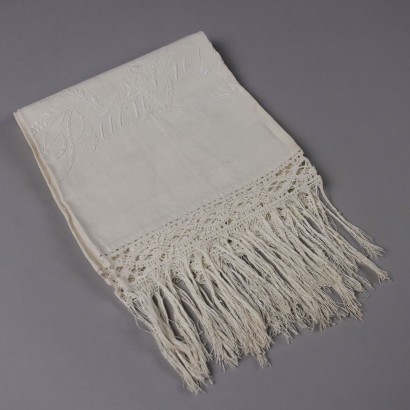 Vintage Towel Flax Signature Embroideries White Color Italy '900