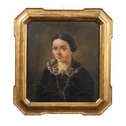 Antikes Gemälde Frauenportrait Öl auf Karton Zeitgenössischer Rahmen