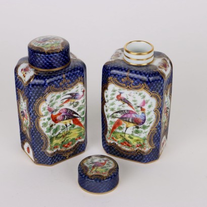 Ancient Small Vases with Lid in Blue Porcelain Germany \'800