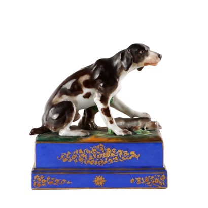 Ancient Paperweight Porcelain Hunting Dog Europe '800 Ceramics
