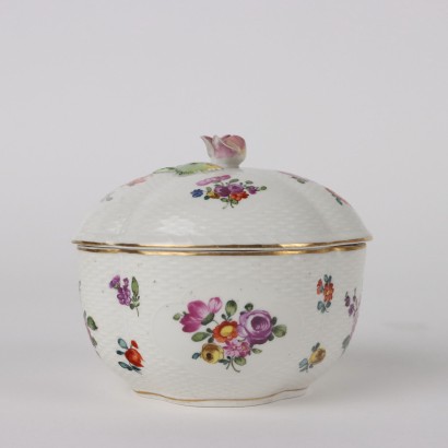Ancient Sugar Bowl White Porcelain Ludwigsburg Germany \'700 Flowers