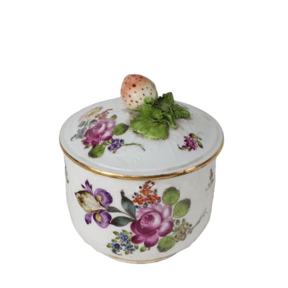 Ancient Sugar Bowl White Porcelain Europe '800 Painted Ceramics