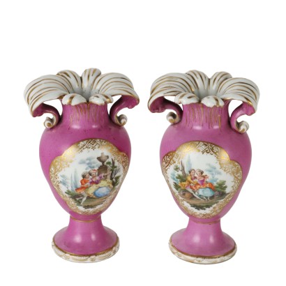 Ancient Vases KPM Porcelain Germany '800 Pink Gold Decorations