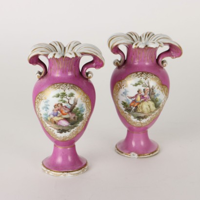 Vases Anciens Porcelaine KPM Allemagne \'800 Rose Décorations Or