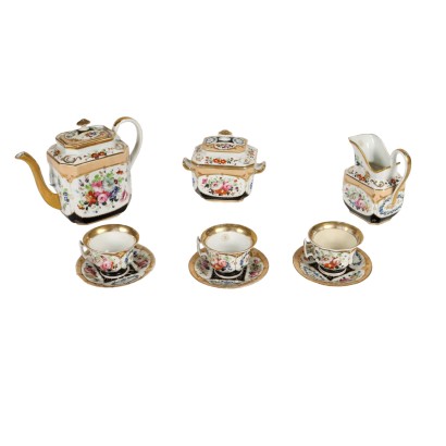 Ancient Tea Set White Porcelain Europe '800 Cups Gold Decorations