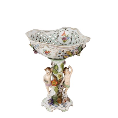 Ancient Porcelain Centerpiece Europe '800 Painted Ceramic