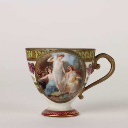 antigüedades, taza, taza antigüedades, taza antigua, taza italiana antigua, taza antigua, taza neoclásica, taza del siglo XIX, taza y plato de porcelana