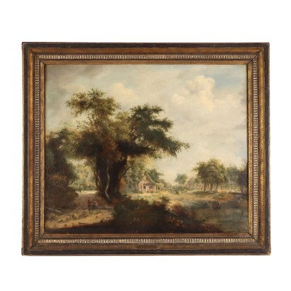 Antikes Gemälde Landschaft \'700 Ölgemälde auf Leinwand Bild mit Rahmen