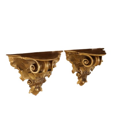 Ancient Carved Shelves Italy \'800 Painted Wood Furnishing Golden Decor