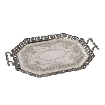 Ancient Engraved Tray Sheffield West & Son England \'800