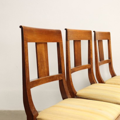 6 Ancient Directoire Chairs Italy \'800 Walnut Saber Legs Padded