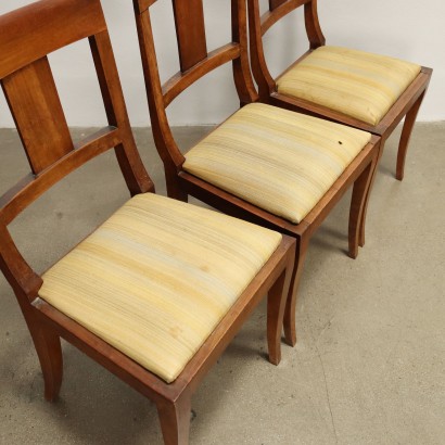 6 Ancient Directoire Chairs Italy \'800 Walnut Saber Legs Padded