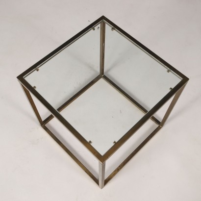 Vintage Coffee Table Italy 70s-80s Brass Glass Top Square Table