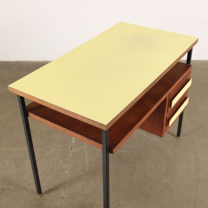 Vintage Desk Italy 1960s Veneered Wood Enameled Metal