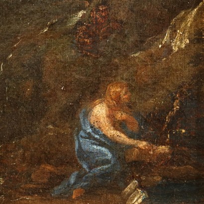 arte, arte italiana, pittura antica italiana,Dipinto con Maddalena Penitente in Pa,Maddalena penitente in paesaggio