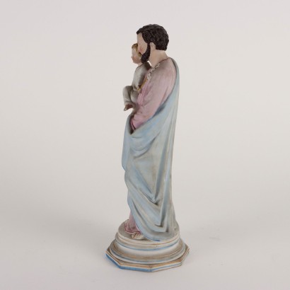 Sculpture Ancienne Saint Joseph en Coffret Porcelaine Colorée