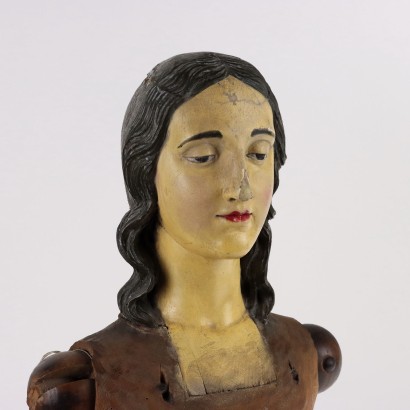 Ancient Female Bust Mannequin Italy \'800 Painted Wood Sculpture