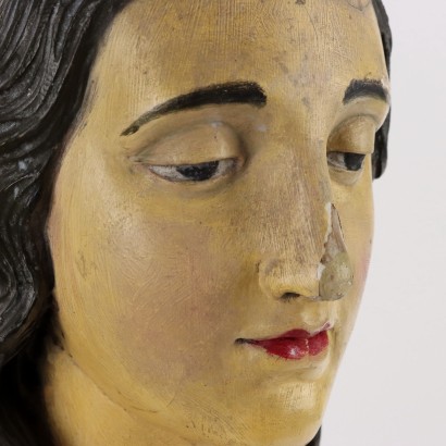 Buste Ancien Féminin Mannequin Italie \'800 Sculpture Bois Laqué